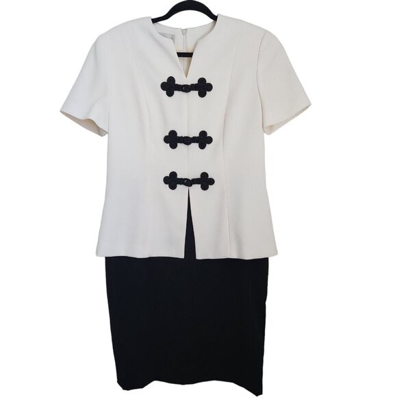 Evan Picone Sheath Dress sz 12 Asian Style Black White Paracord Chinese Button - Picture 11 of 11